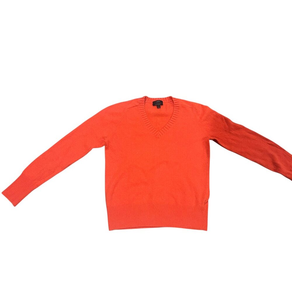 J.Crew Red Wool Cashmere Blend V-Neck Sweater, Medium